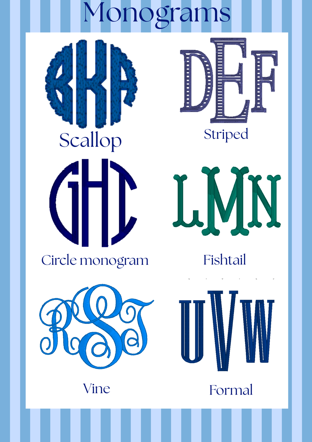 blue picot trim bib with monogram