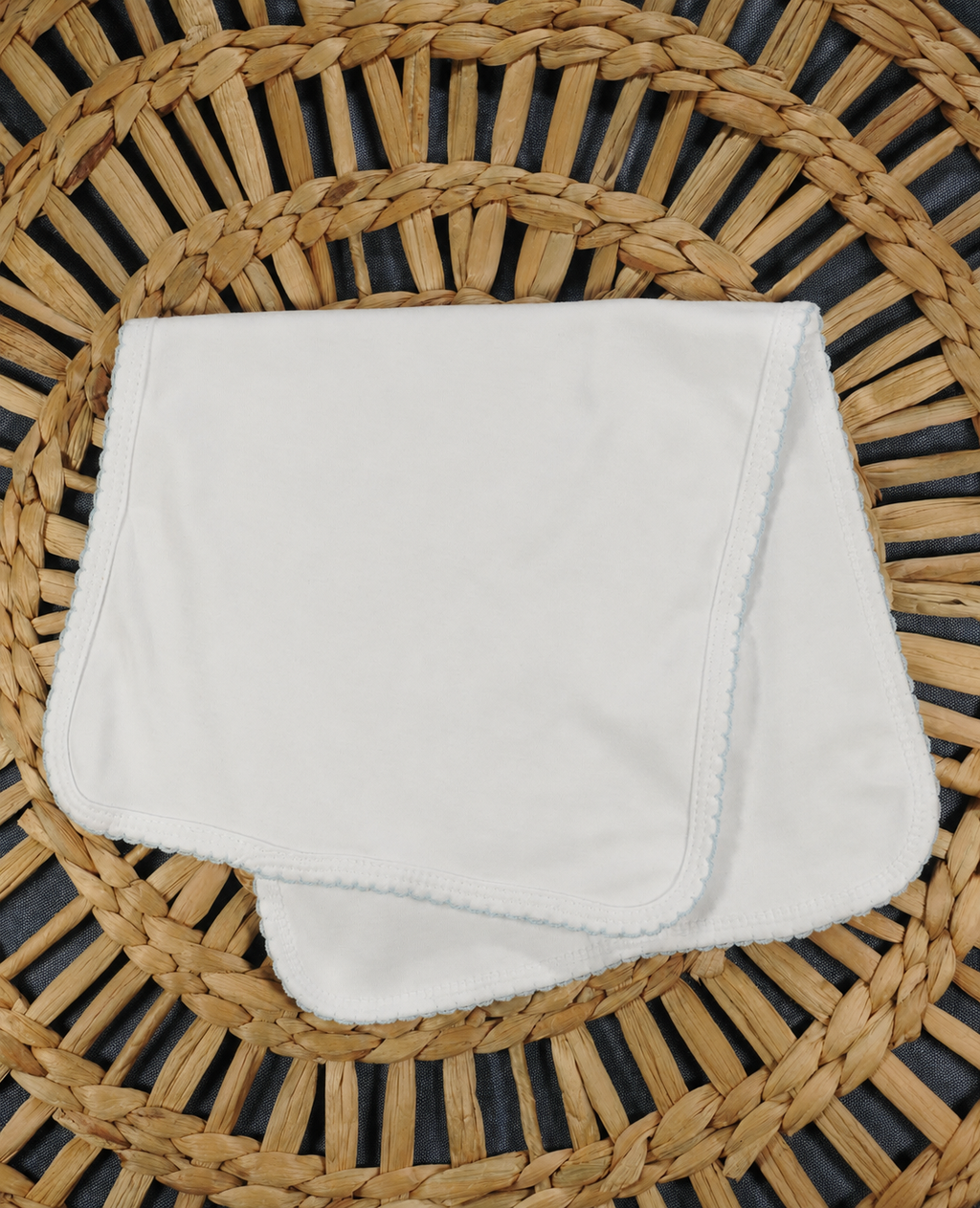 Blue picot trim burp cloth with monogram