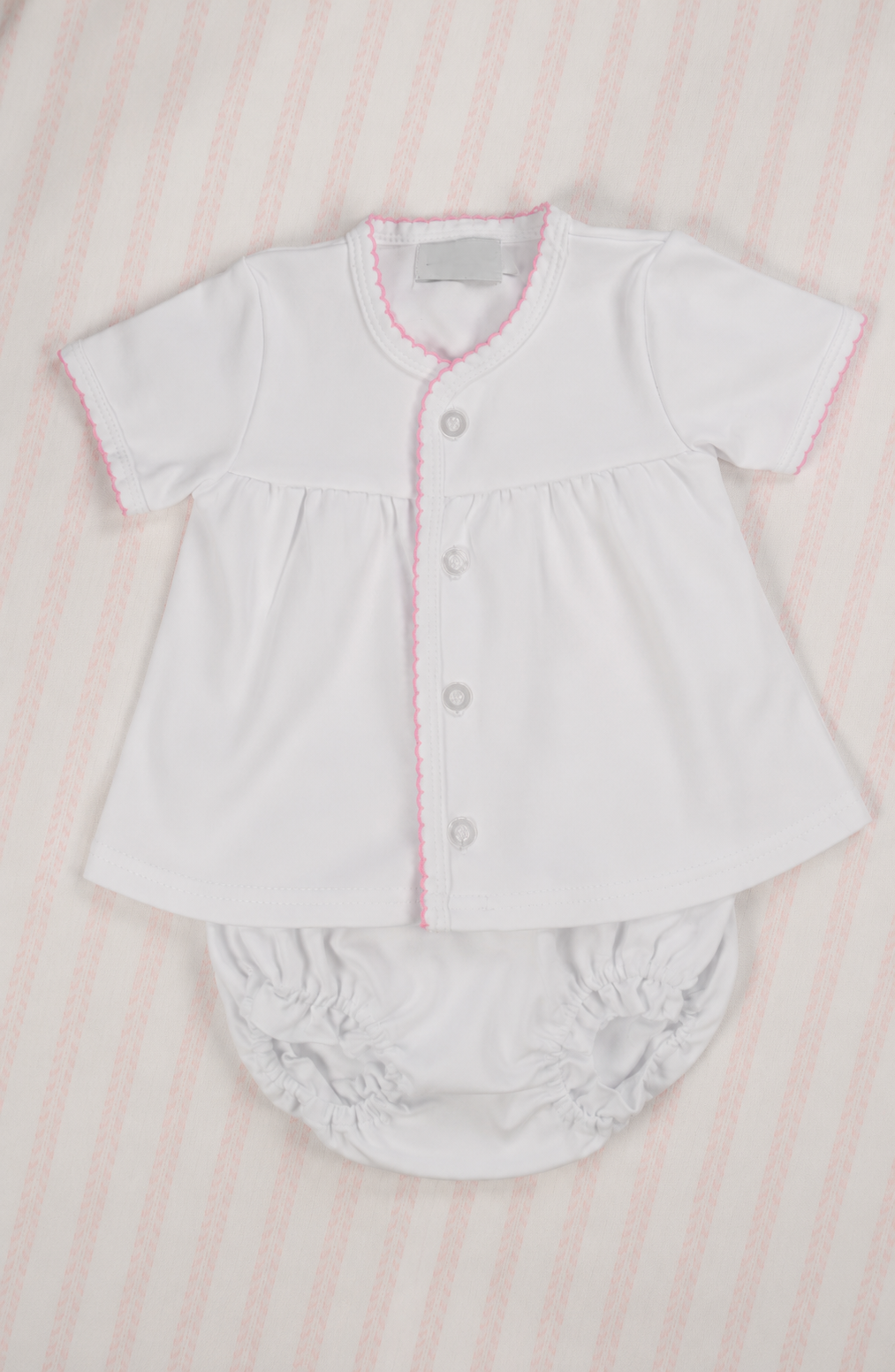 Pink picot trim diaper set with monogram